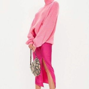 Missguided Pink Satin Slip Midi Skirt NWT